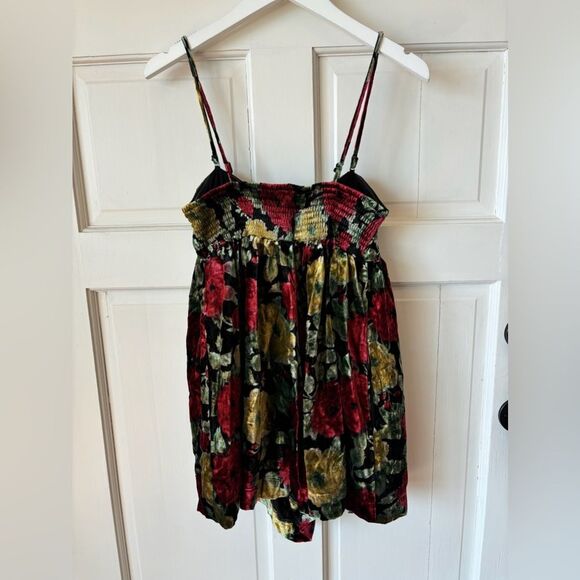 NWT Free People Luna Velvet Floral Romper Pop Red Green Combo - Picture 4 of 8